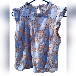 Monteau Blue and Tan Lace Women's Top